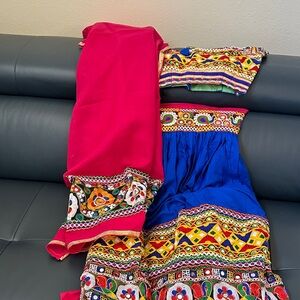 Vibrant Blue and red indian Garba lahenga.   For Navarathri. New. Never worn